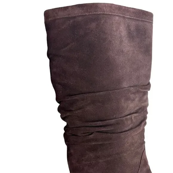 Talbots Chocolate Brown Ruched Suede Boots Size 6 - Picture 4 of 12